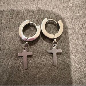 Target Silver Cross Hoop Drop Earrings